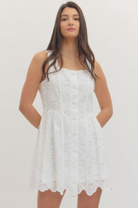Button Eyelet Mini Dress