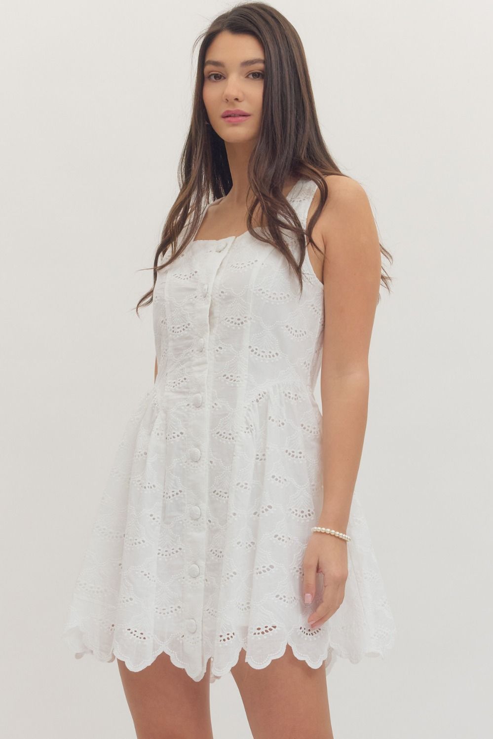 Button Eyelet Mini Dress
