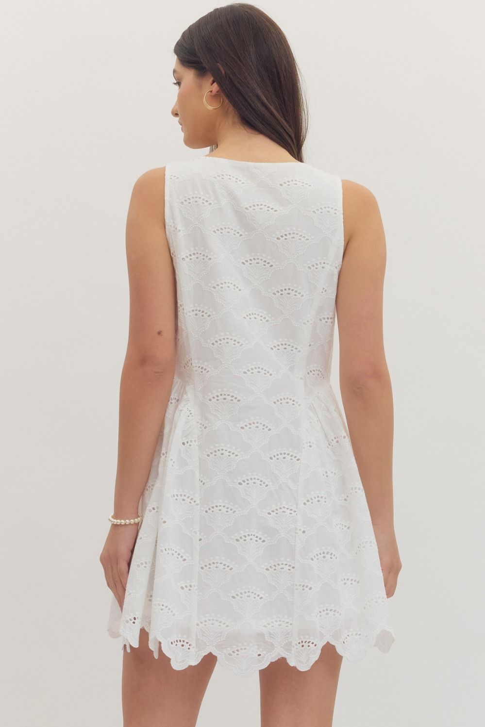 Button Eyelet Mini Dress