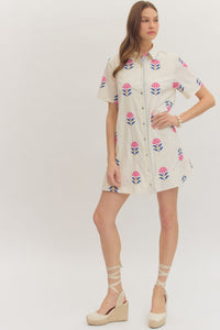 Ecru Embroidered Mini Dress