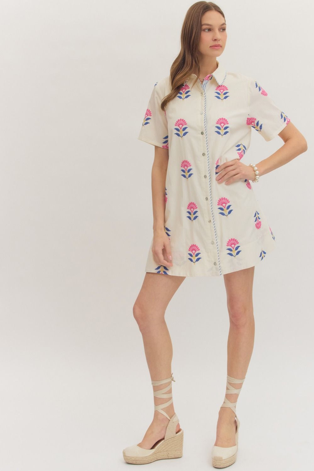 Ecru Embroidered Mini Dress