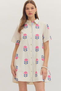 Ecru Embroidered Mini Dress