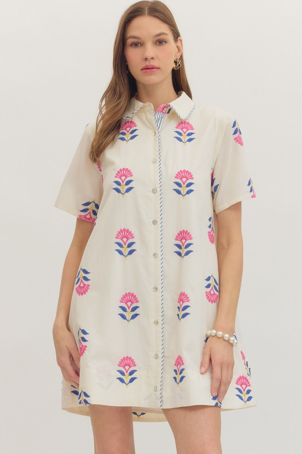 Ecru Embroidered Mini Dress