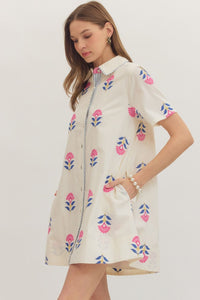 Ecru Embroidered Mini Dress