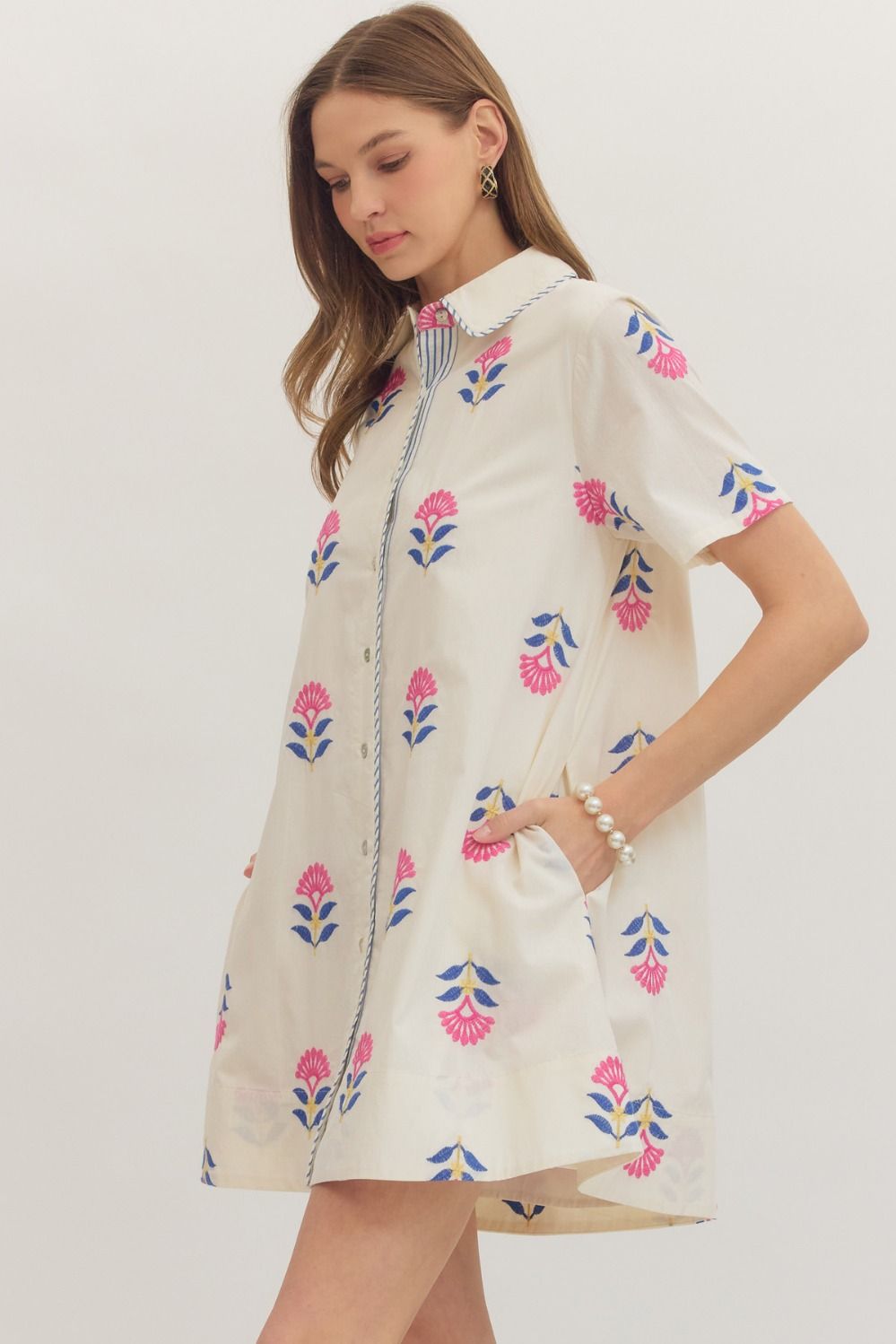 Ecru Embroidered Mini Dress