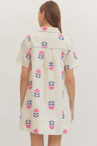 Ecru Embroidered Mini Dress