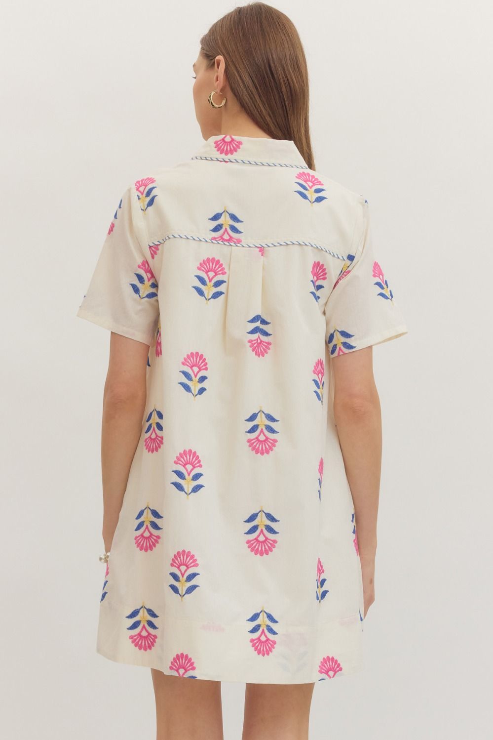 Ecru Embroidered Mini Dress