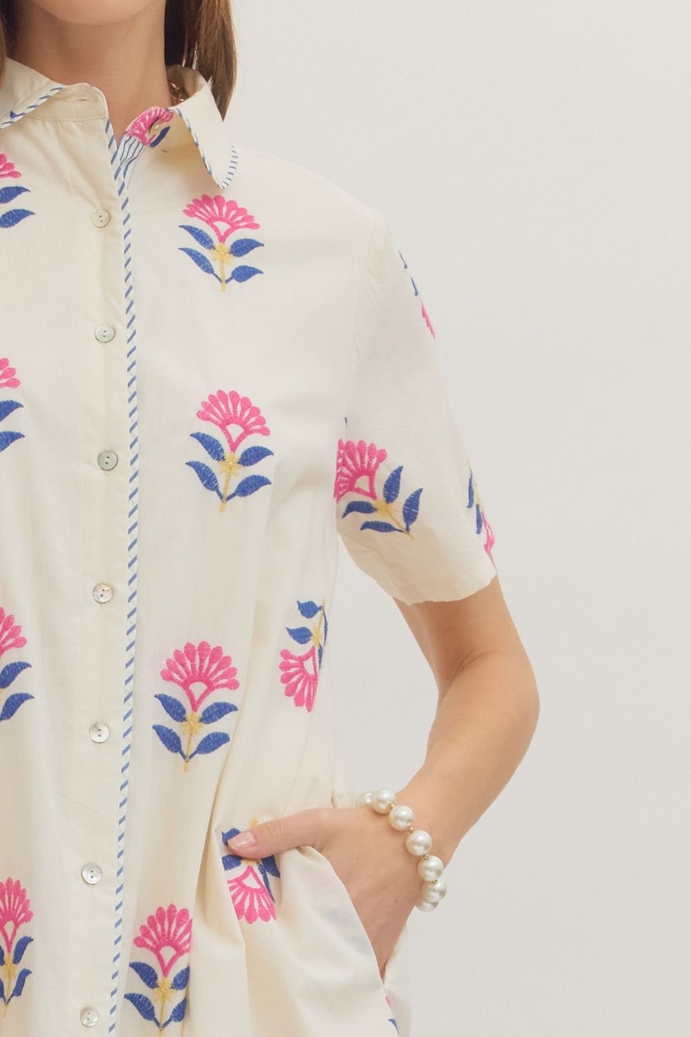 Ecru Embroidered Mini Dress