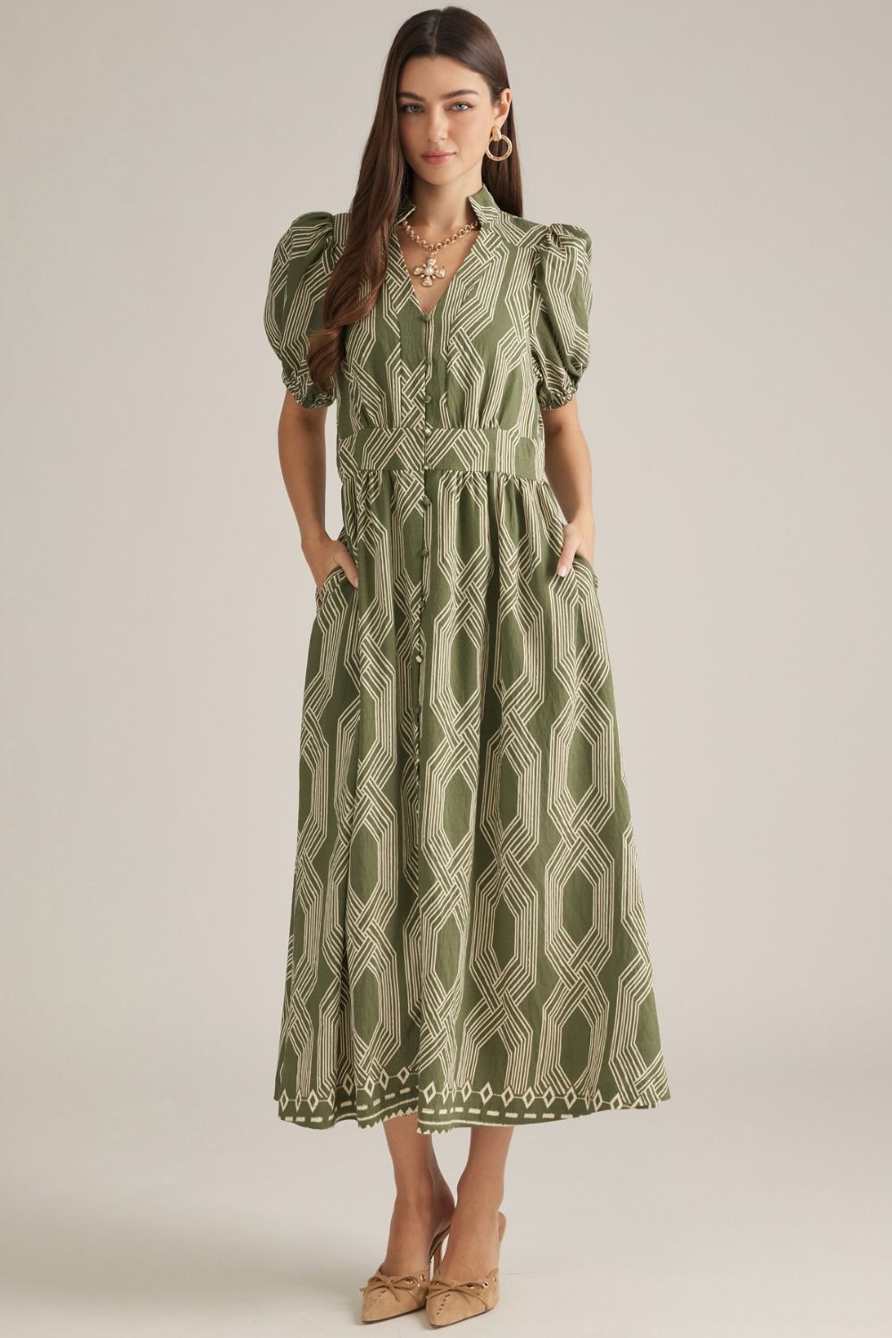 Olive Print Dress