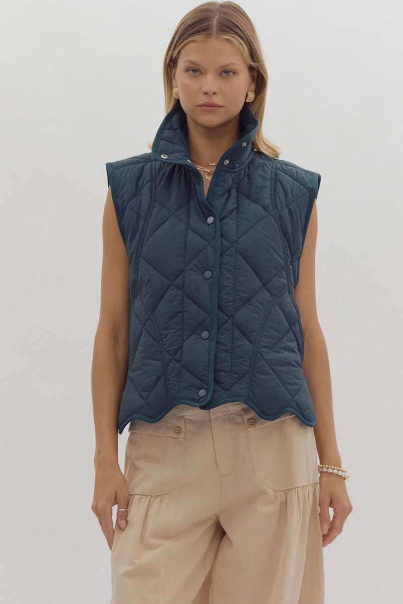 Scalloped Bottom Vest- Pine