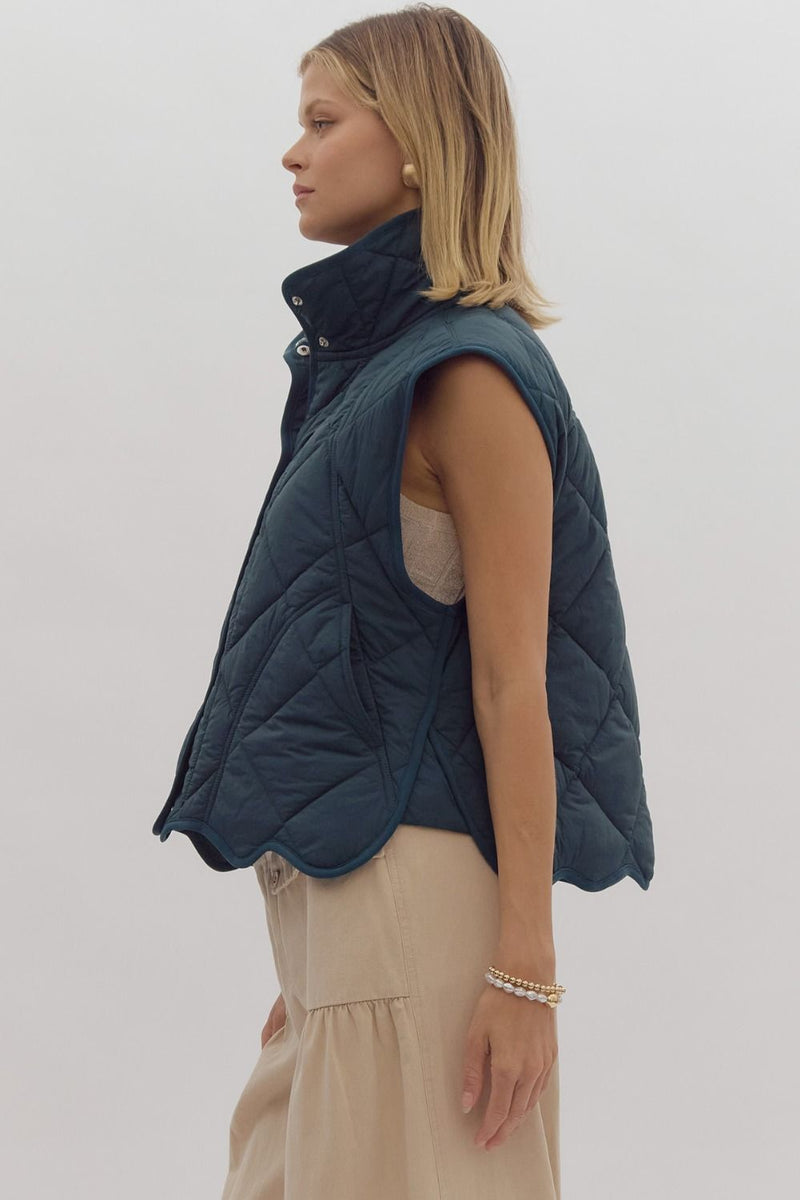 Scalloped Bottom Vest- Pine