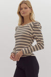 Stripe Puff Long Sleeve Top