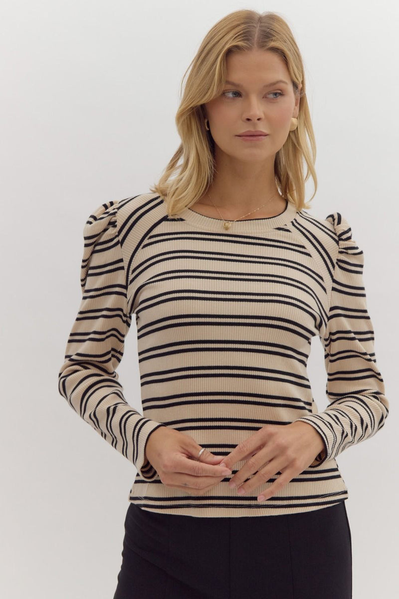 Stripe Puff Long Sleeve Top