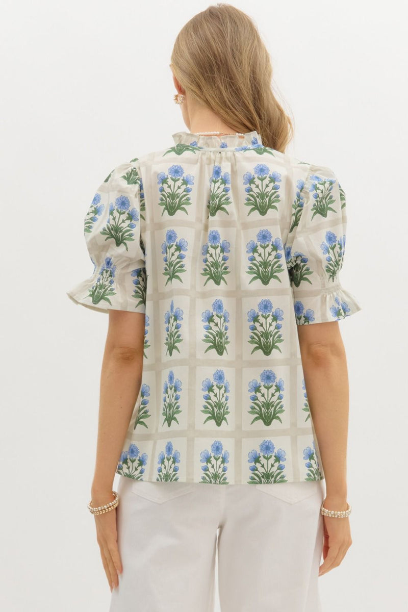 Ruffle Edge Top in Blue