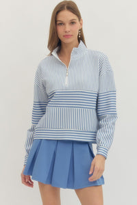 Mock Neck Striped Pullover