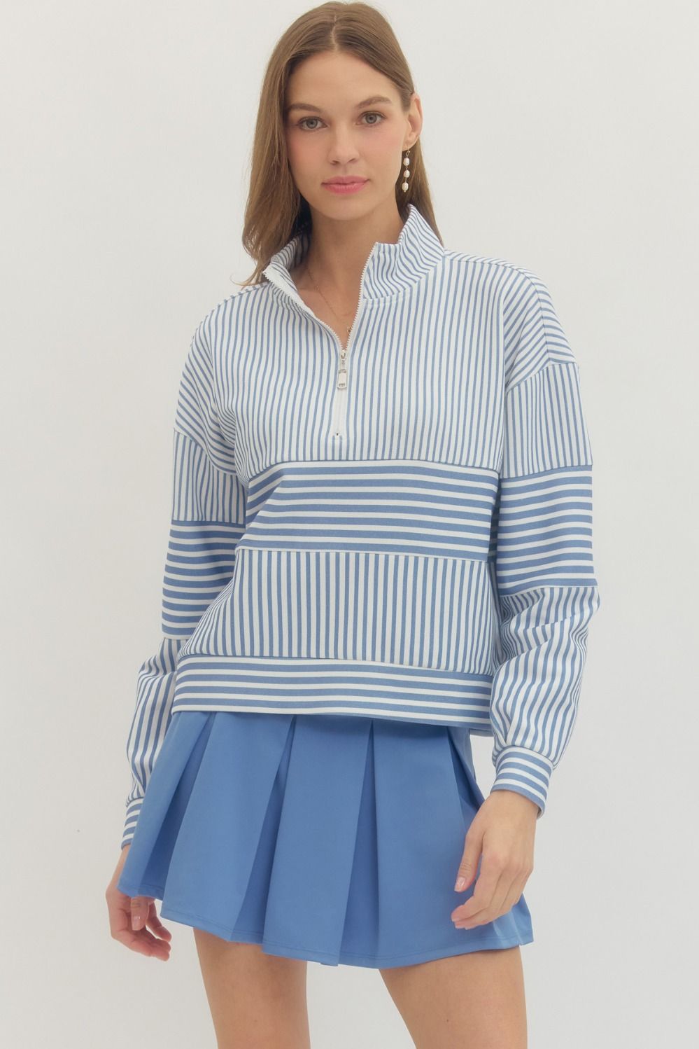 Mock Neck Striped Pullover