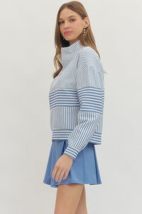 Mock Neck Striped Pullover