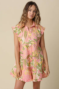 Nicole Tropical Ruffle Hem Shirt Dress