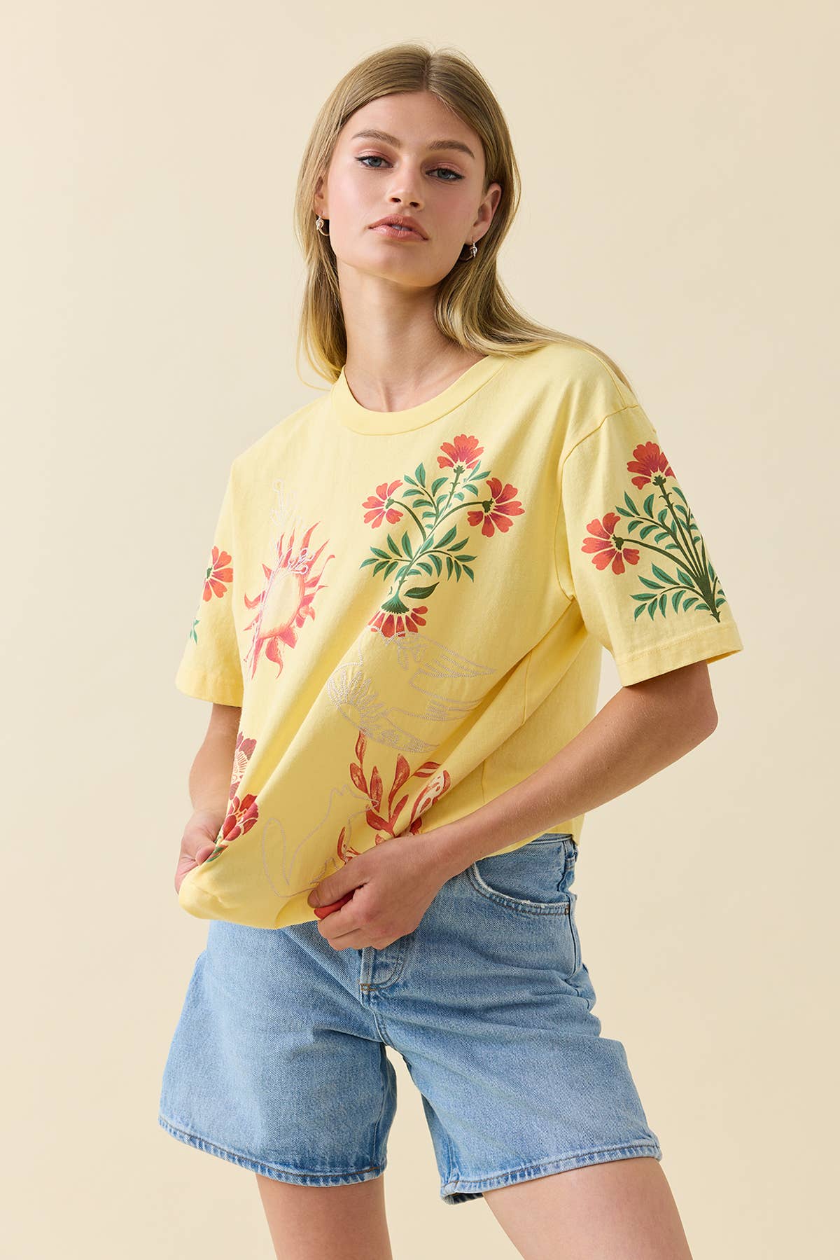 Sun Graphic Tee with Embroidery