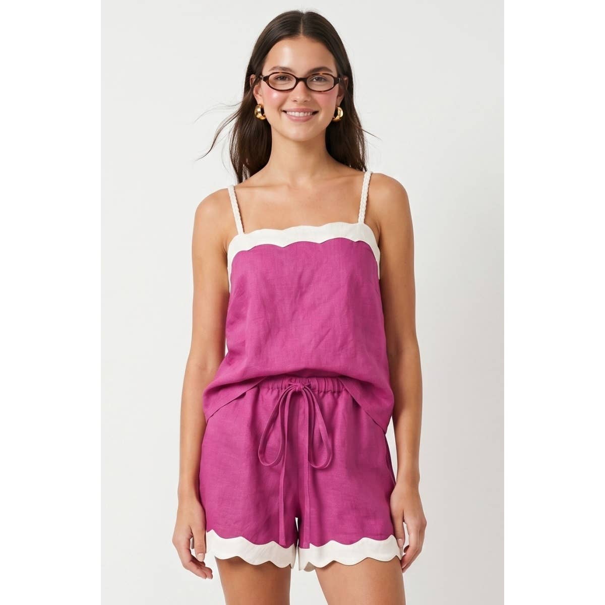 Scallop Trim Linen Tank Top