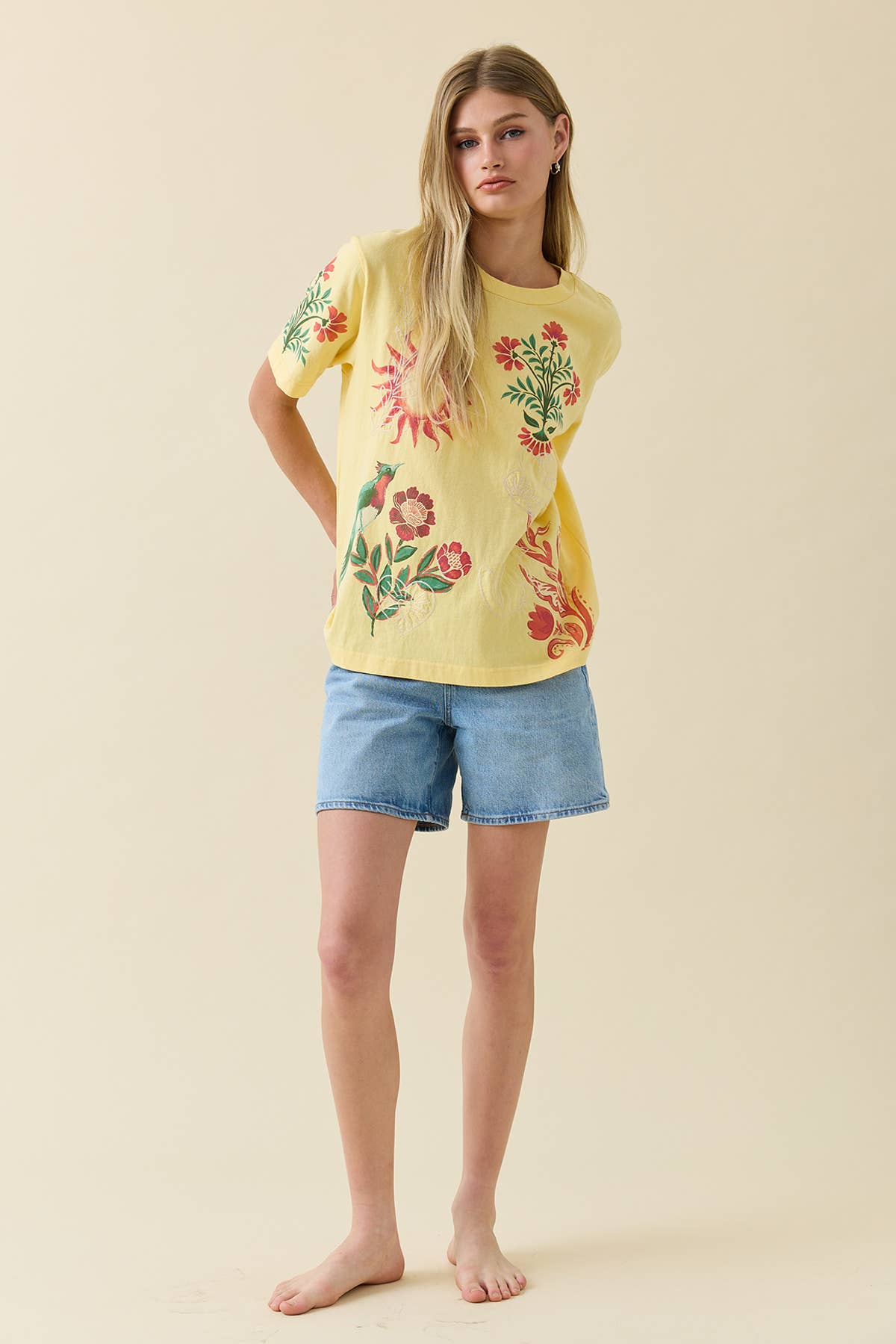 Sun Graphic Tee with Embroidery