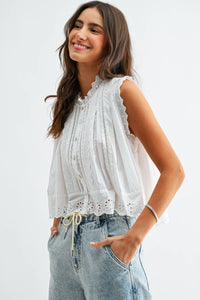 Broderie Sleeveless Cotton Blouse