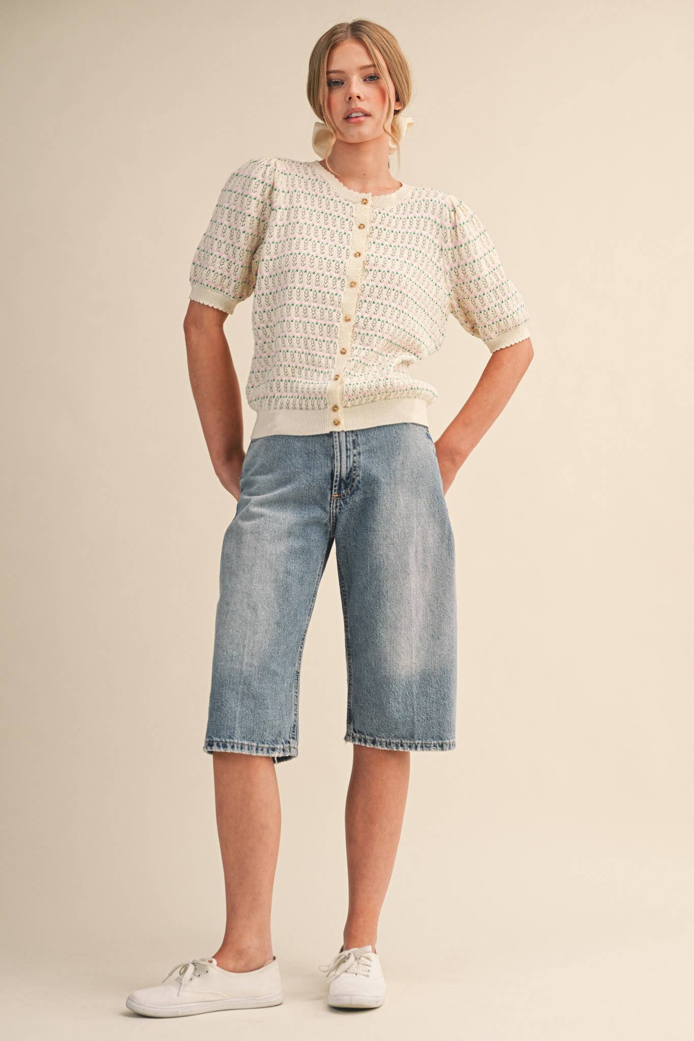 Puff Sleeve Button Down Sweater