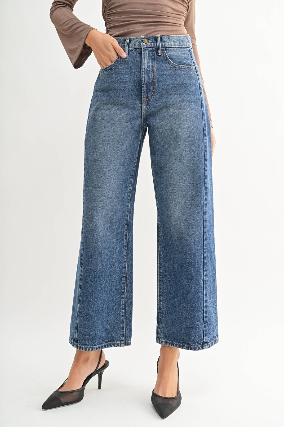 Twist Seam Barrel Jean - DARK DENIM