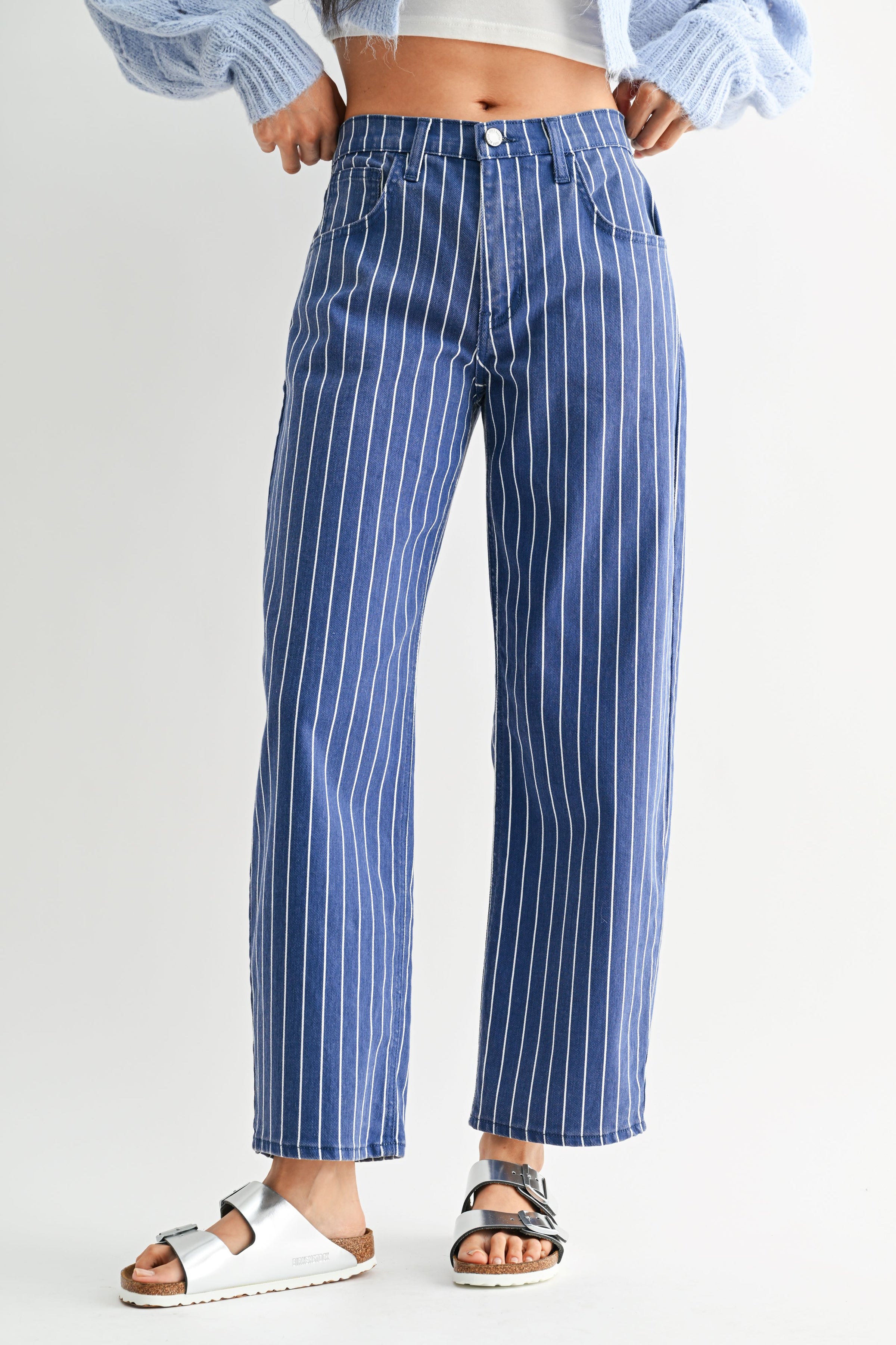 Striped Barrel Jean Blue