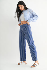 Striped Barrel Jean Blue