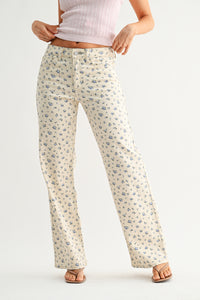 Flower Print Vintage Straight Jeans