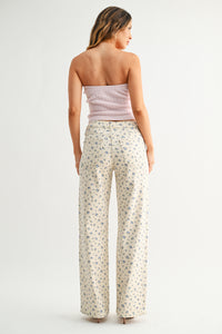 Flower Print Vintage Straight Jeans