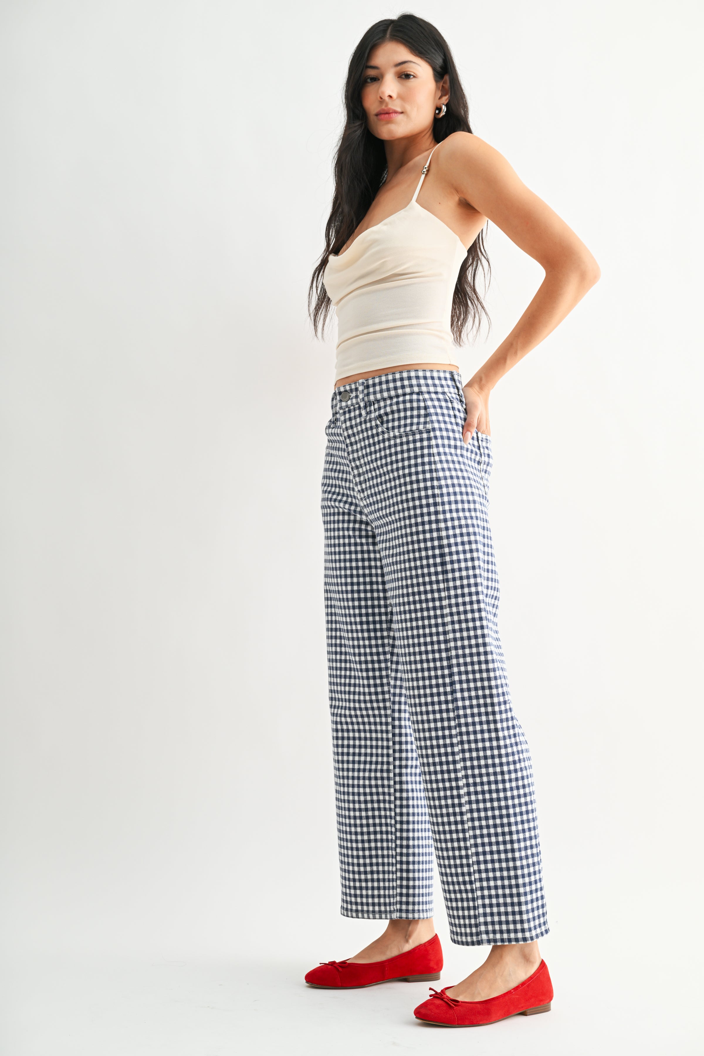 Gingham Barrel Jean Twist