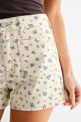Blue Floral Patch Pocket Short