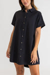 Classic Linen Shirt Dress/ Black