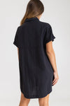 Classic Linen Shirt Dress/ Black